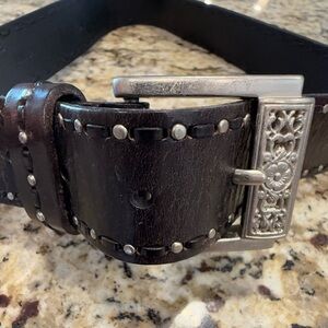 Amanda Smith dark brown/black floral silver studded leather belt size small